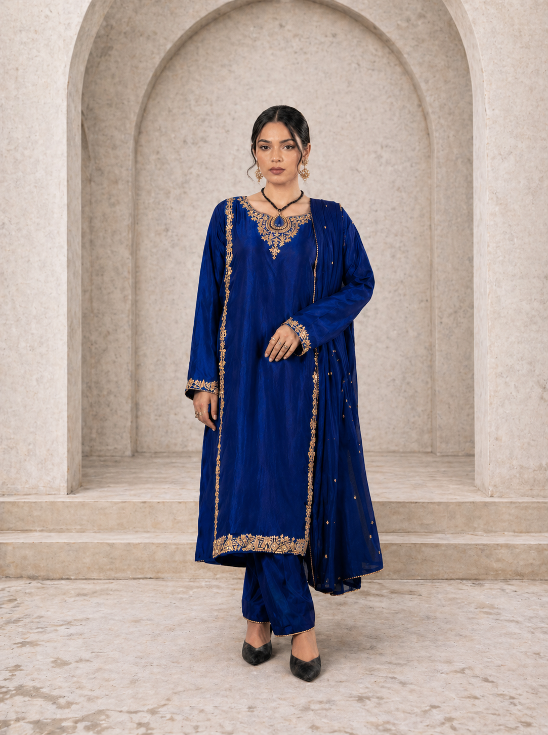QL-PW26011-Premium Silk Readymade 3-Piece Suit - Queen Libas Pakistan